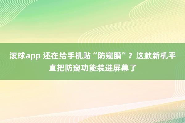 滚球app 还在给手机贴“防窥膜”？这款新机平直把防窥功能装进屏幕了
