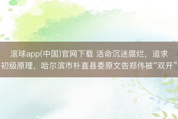 滚球app(中国)官网下载 活命沉迷腐烂，追求初级原理，哈尔滨市朴直县委原文告郑伟被“双开”