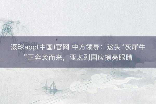 滚球app(中国)官网 中方领导：这头“灰犀牛”正奔袭而来，亚太列国应擦亮眼睛