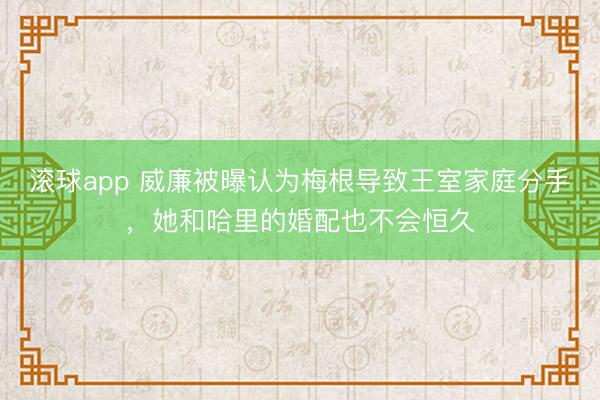 滚球app 威廉被曝认为梅根导致王室家庭分手，她和哈里的婚配也不会恒久