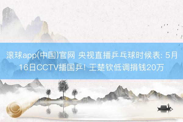 滚球app(中国)官网 央视直播乒乓球时候表: 5月16日CCTV播国乒! 王楚钦低调捐钱20万