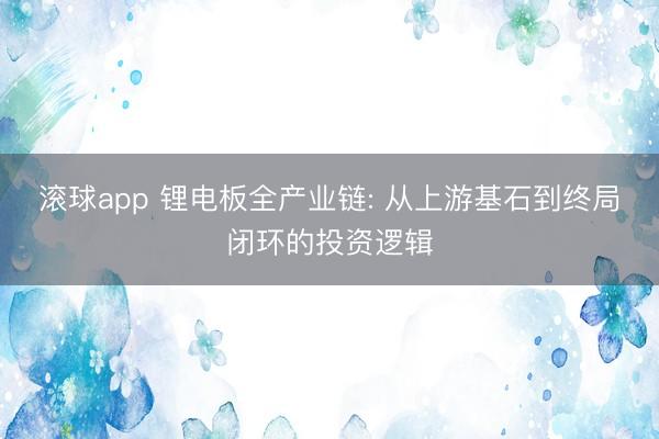 滚球app 锂电板全产业链: 从上游基石到终局闭环的投资逻辑