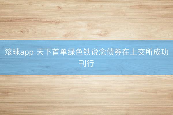 滚球app 天下首单绿色铁说念债券在上交所成功刊行