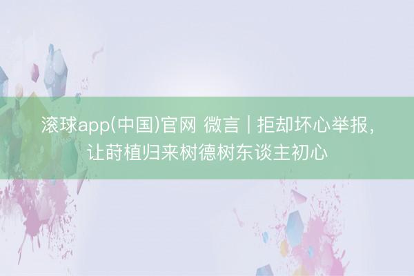 滚球app(中国)官网 微言 | 拒却坏心举报,让莳植归来树德树东谈主初心